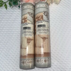 Angels Cherub Beige Gray Scroll Leaf Crown Molding Swag 7" WallpaperBorder